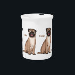 Funny happy pug dog cartoon illustration  beverage pitcher<br><div class="desc">A funny happy pug dog drawn in cartoon illustration style.</div>