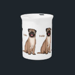 Funny happy pug dog cartoon illustration  beverage pitcher<br><div class="desc">A funny happy pug dog drawn in cartoon illustration style.</div>