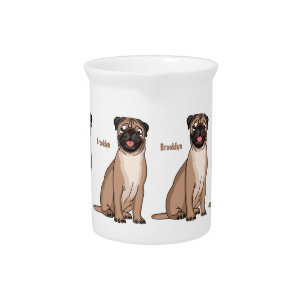 Funny happy pug dog cartoon illustration beverage pitcher