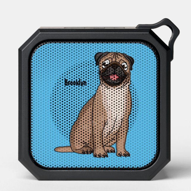 Funny happy pug dog cartoon illustration bluetooth speaker (Front)