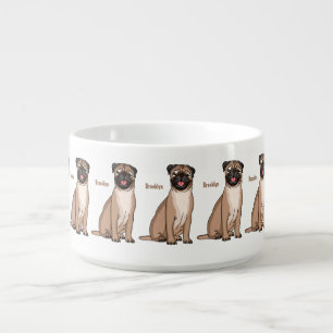 Funny happy pug dog cartoon illustration  bowl