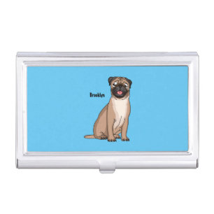 Funny happy pug dog cartoon illustration business card case