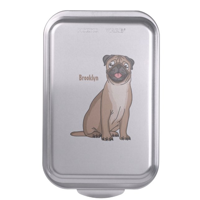 Funny happy pug dog cartoon illustration cake pan (Front Vertical)