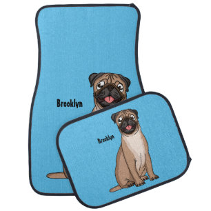 Funny happy pug dog cartoon illustration car floor mat