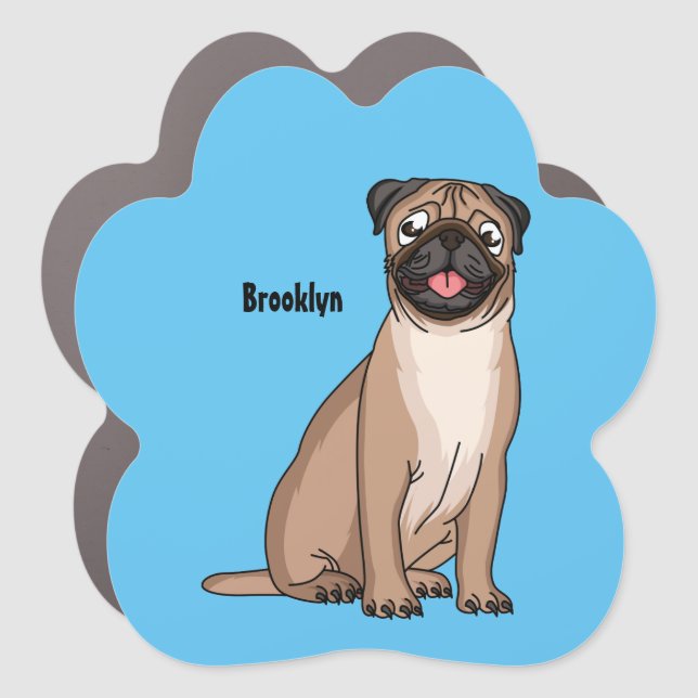 Funny happy pug dog cartoon illustration car magnet (Front)