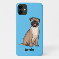 Funny happy pug dog cartoon illustration