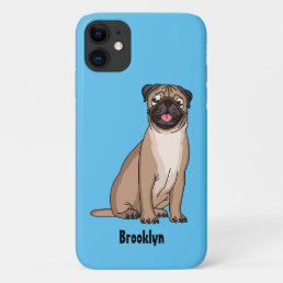Funny happy pug dog cartoon illustration iPhone 11 case
