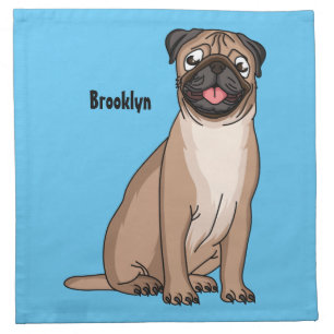 Funny happy pug dog cartoon illustration cloth napkin