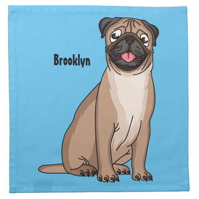 Funny happy pug dog cartoon illustration  cloth napkin (Front)