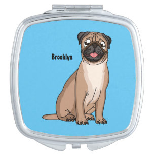 Funny happy pug dog cartoon illustration  compact mirror