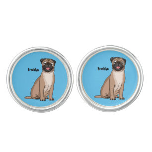 Funny happy pug dog cartoon illustration cufflinks