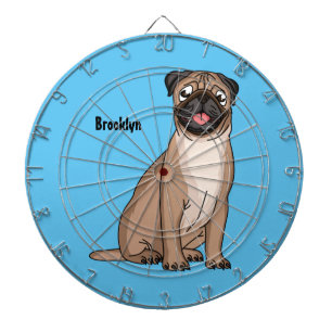 Funny happy pug dog cartoon illustration dart board