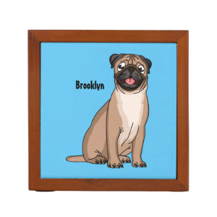 Funny happy pug dog cartoon illustration desk organizer