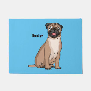 Funny happy pug dog cartoon illustration doormat