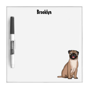 Funny happy pug dog cartoon illustration dry erase board