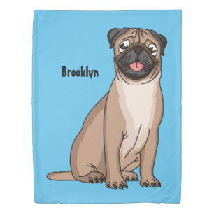 Funny happy pug dog cartoon illustration duvet cover