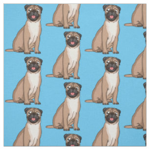 Funny happy pug dog cartoon illustration  fabric
