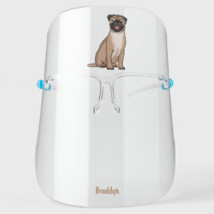 Funny happy pug dog cartoon illustration face shield