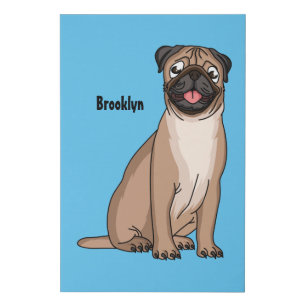 Funny happy pug dog cartoon illustration faux canvas print