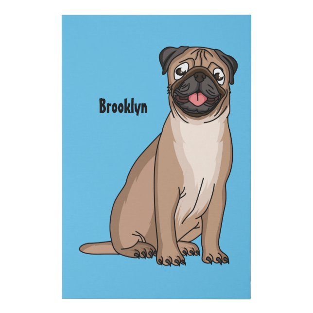 Funny happy pug dog cartoon illustration faux canvas print (Front)