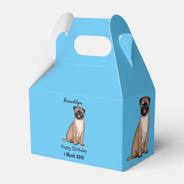 Funny happy pug dog cartoon illustration  favor boxes (Front Side)