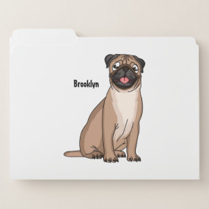 Funny happy pug dog cartoon illustration file folder