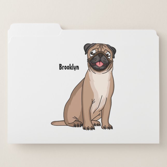 Funny happy pug dog cartoon illustration file folder (Front Left)