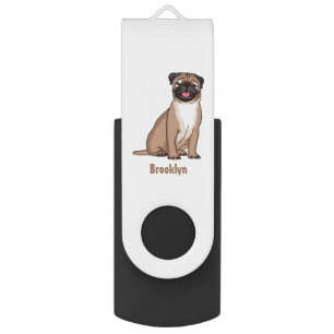 Funny happy pug dog cartoon illustration flash drive