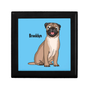 Funny happy pug dog cartoon illustration gift box
