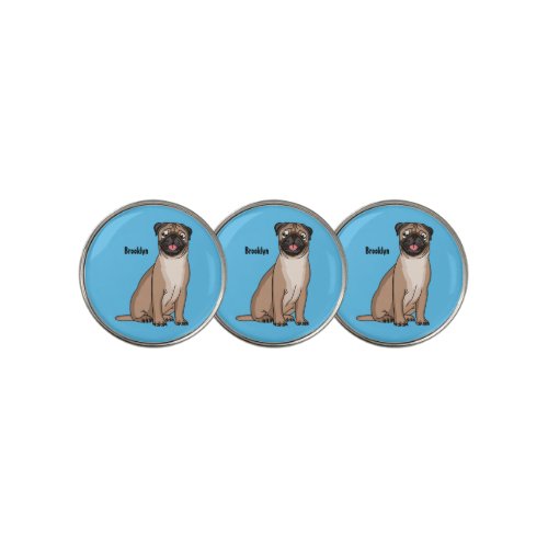 Funny happy pug dog cartoon illustration golf ball marker