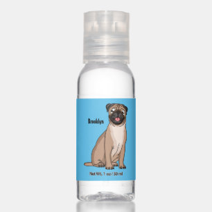 Funny happy pug dog cartoon illustration hand sanitizer