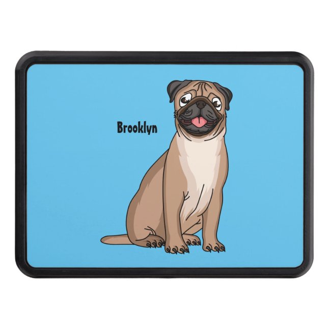 Funny happy pug dog cartoon illustration  hitch cover (Front)