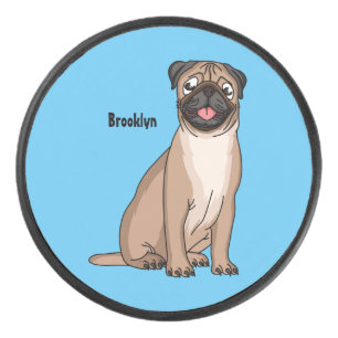 Funny happy pug dog cartoon illustration hockey puck