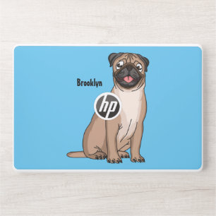 Funny happy pug dog cartoon illustration HP laptop skin