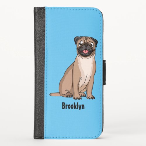 Funny happy pug dog cartoon illustration iPhone x wallet case