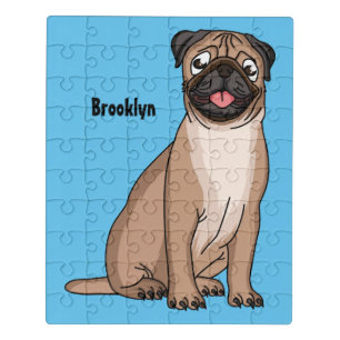 Funny happy pug dog cartoon illustration jigsaw puzzle