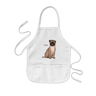 Funny happy pug dog cartoon illustration kids' apron
