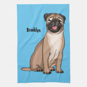 Funny happy pug dog cartoon illustration kitchen towel
