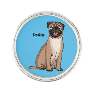 Funny happy pug dog cartoon illustration lapel pin