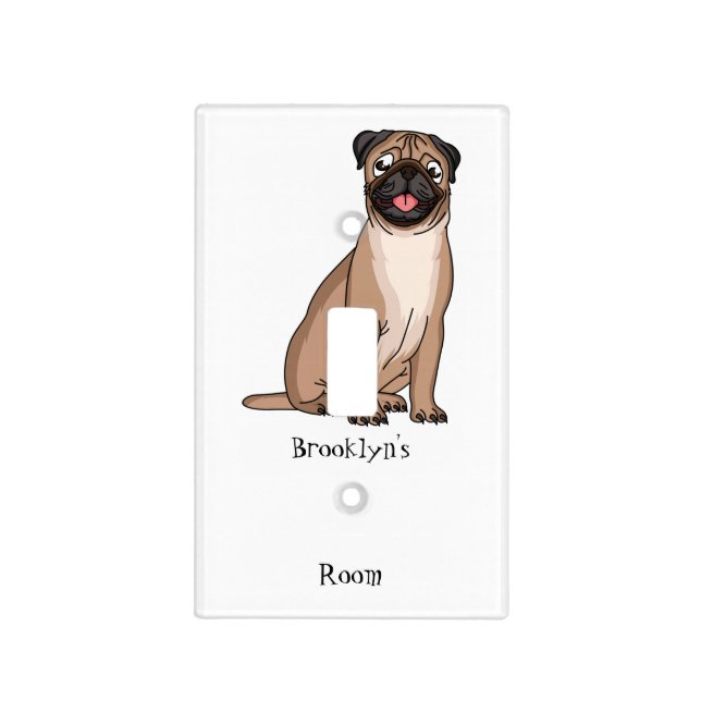 Funny happy pug dog cartoon illustration  light switch cover (Front)
