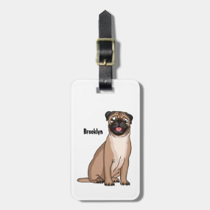 Funny happy pug dog cartoon illustration luggage tag