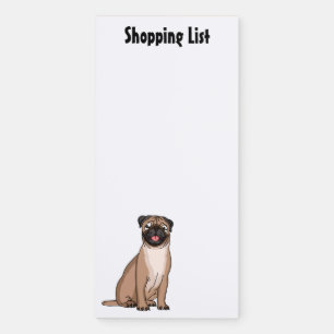 Funny happy pug dog cartoon illustration magnetic notepad