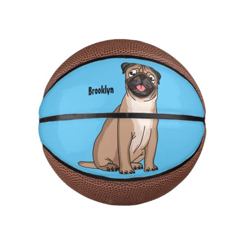 Funny happy pug dog cartoon illustration mini basketball