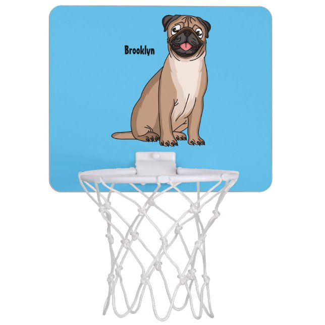 Funny happy pug dog cartoon illustration mini basketball hoop (Front)