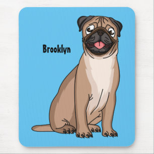Funny happy pug dog cartoon illustration mouse pad