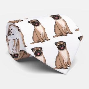 Funny happy pug dog cartoon illustration neck tie