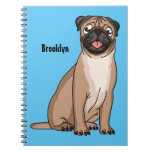 Funny happy pug dog cartoon illustration notebook