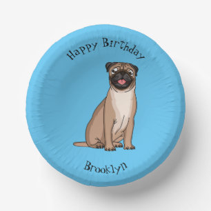 Funny happy pug dog cartoon illustration paper bowls