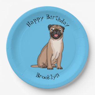Funny happy pug dog cartoon illustration  paper plates