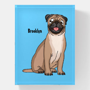 Funny happy pug dog cartoon illustration paperweight